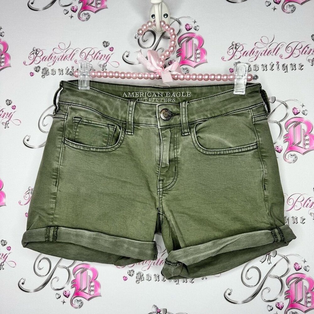 American Eagle Outfitters shorts cargo style roll up denim jean Green Shorts